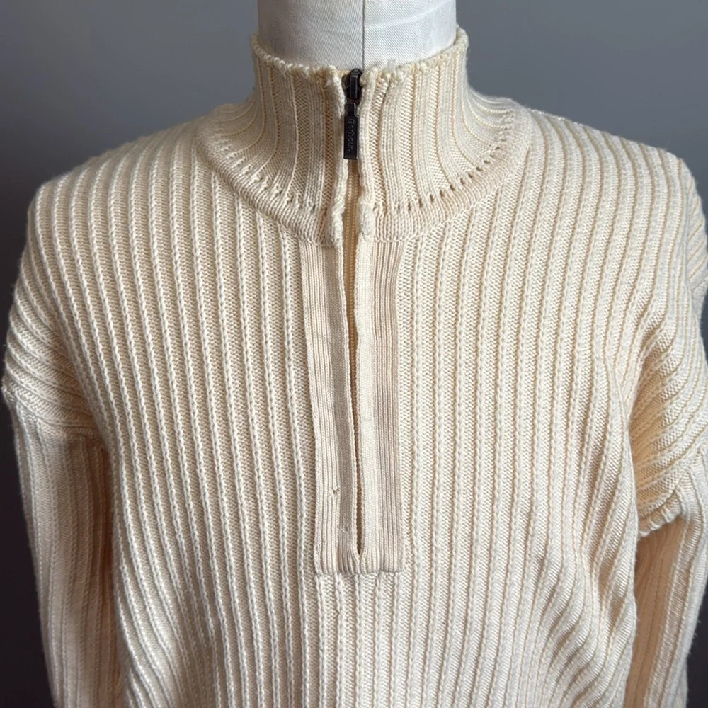 Barbour - Boatman Half Zip Sweater 100% Pure New Wool - Cream - Size Large